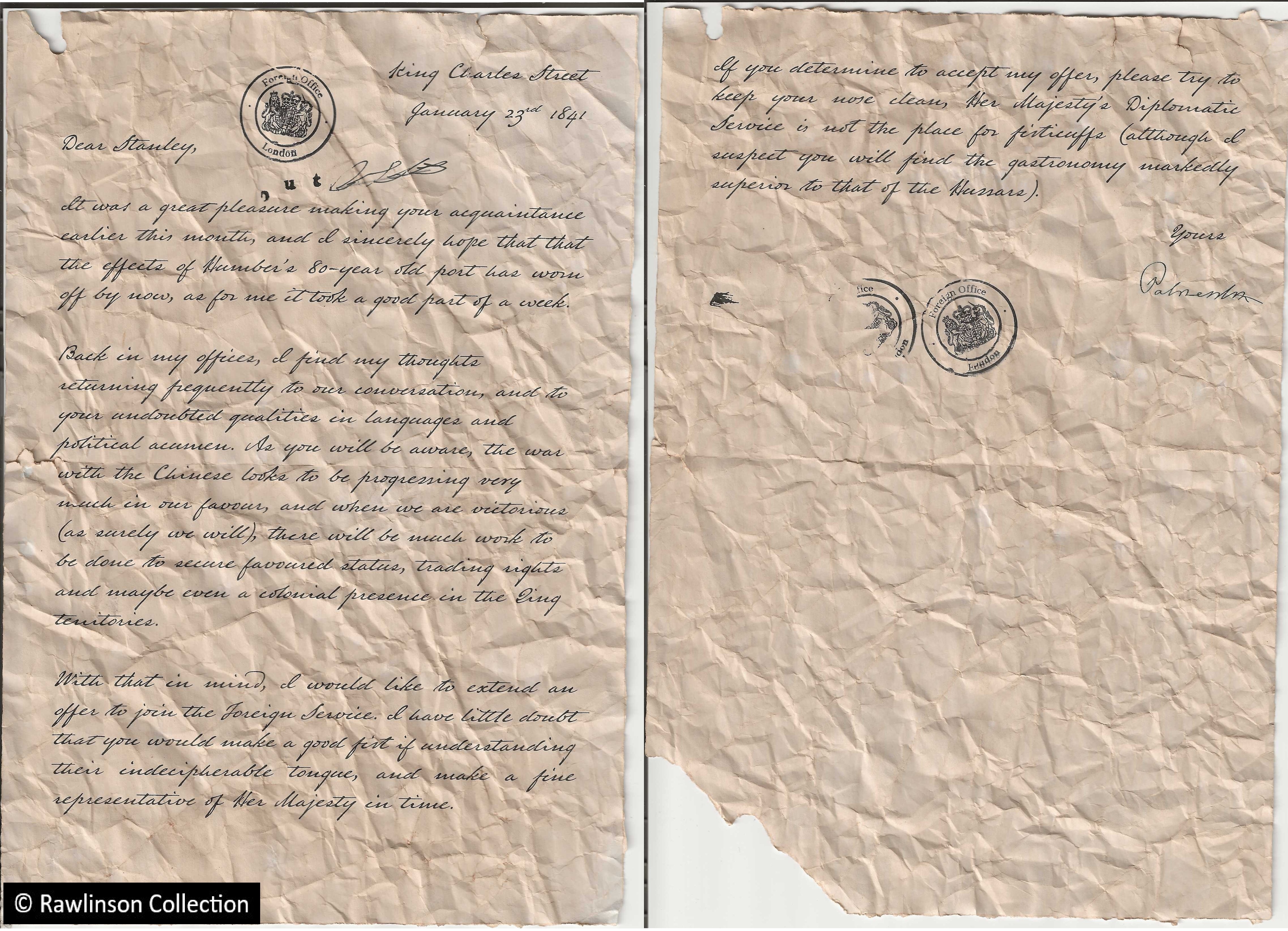 Letter from Palmerston, 1841